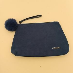 Lancome Blue Faux Suede Zip Wristlet Clutch Makeup Cosmetic Bag